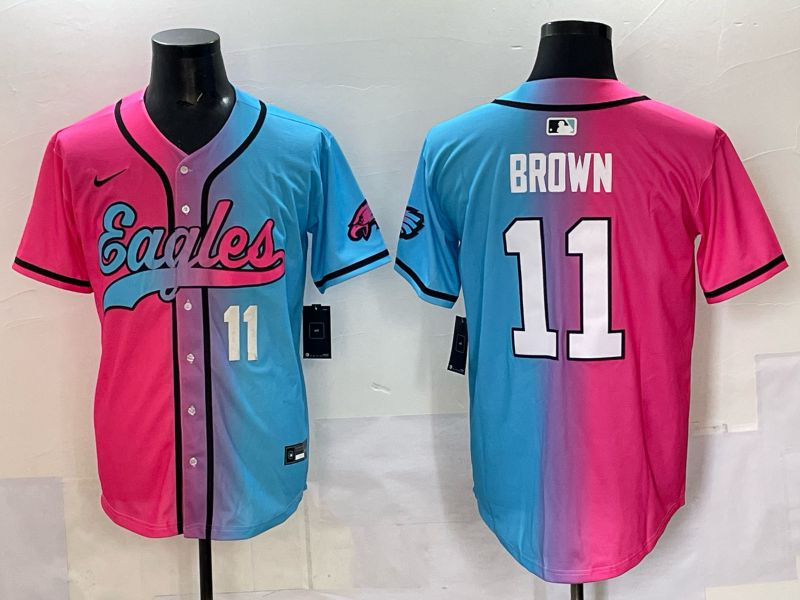 Men 2025 Philadelphia Eagles #11 Brown Blue pink Nike Limited NFL Jersey style 02
